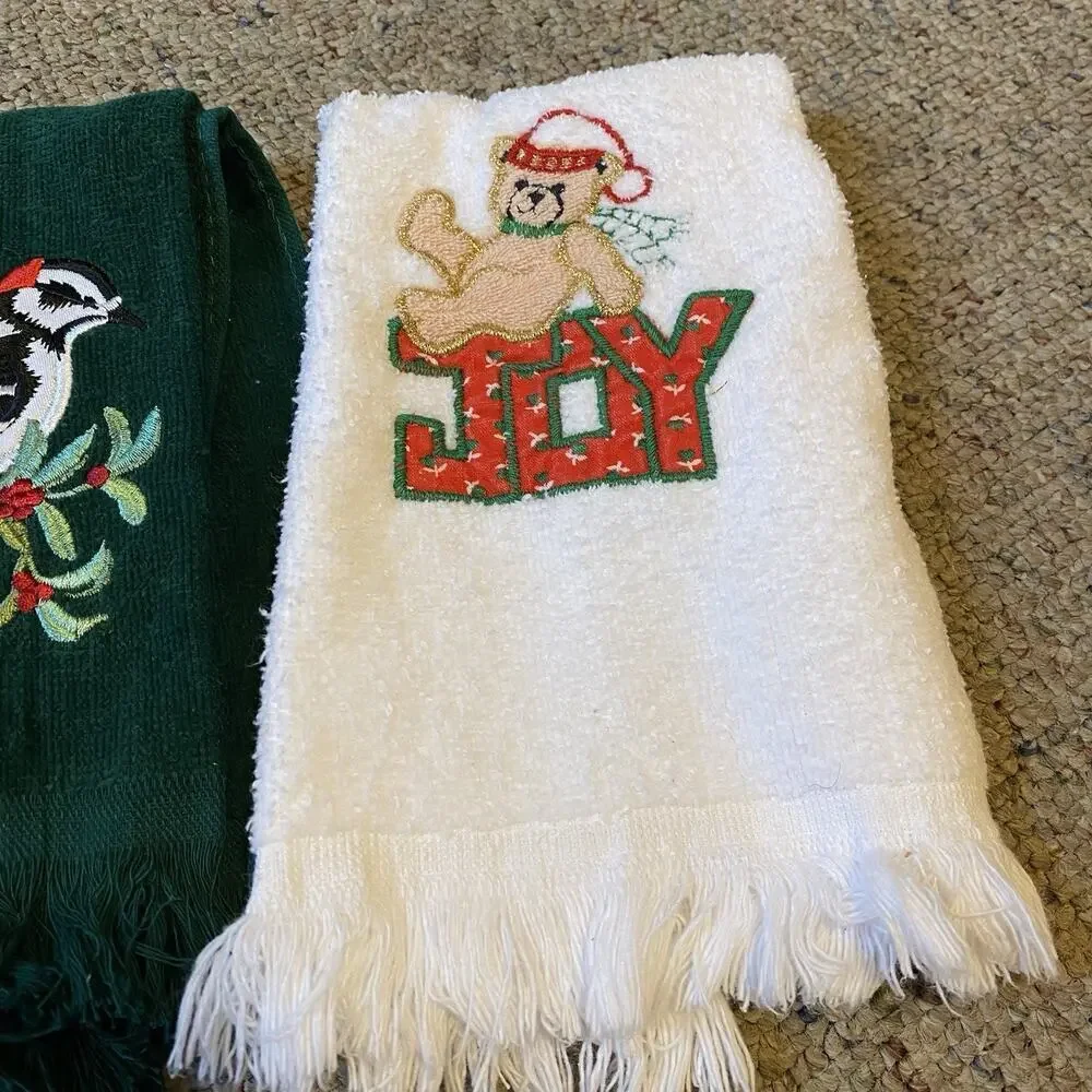 Lot Of 3 Holidays Christmas Hands/Dish Towels Birds Bear Embroidered Size Small